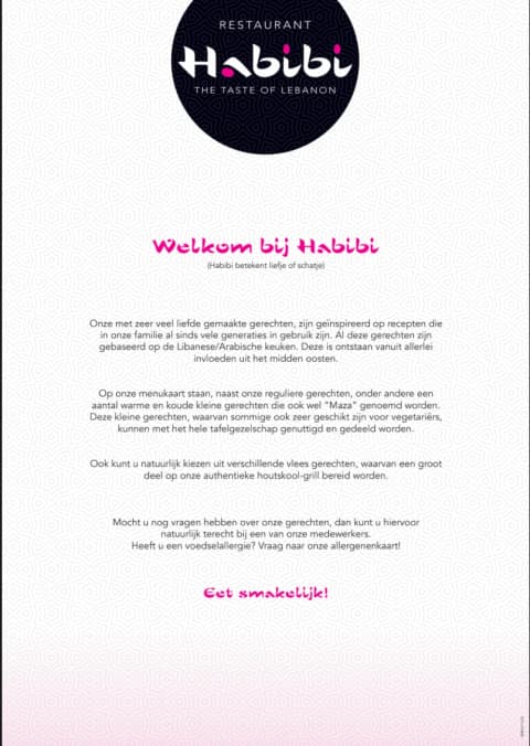 Menukaart Habibi — pagina 1